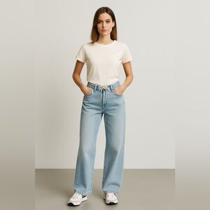 Eter Women’s Y2K Light Wash Wide Leg Jeans Tie Front size Small‎